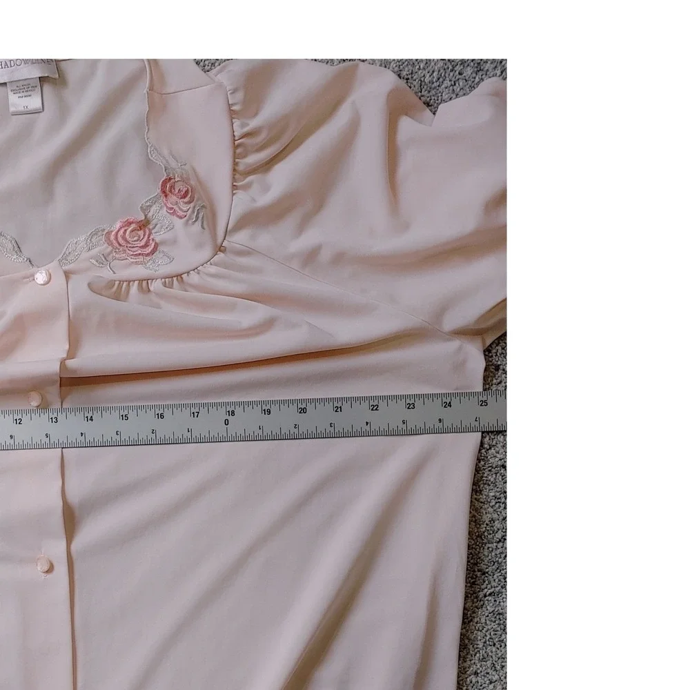 Romantic Vtg Shadowline Pink Floral Embroidered Nightgown Light Wedding 1X